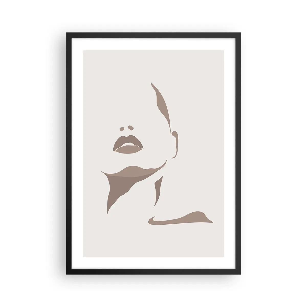 Poster in black frame - A minimalist face portrait in shades of beige and brown. - 50x70cm - Created with Light and Shadow - Modern wall decoration for the living room and bedroom ARTTOR