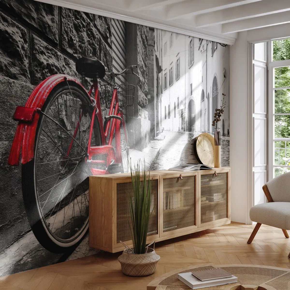 Photo Wallpaper Premium Canvas - Real Beauty Does Not Age - City, Architecture, Bicycle - 350x256 cm