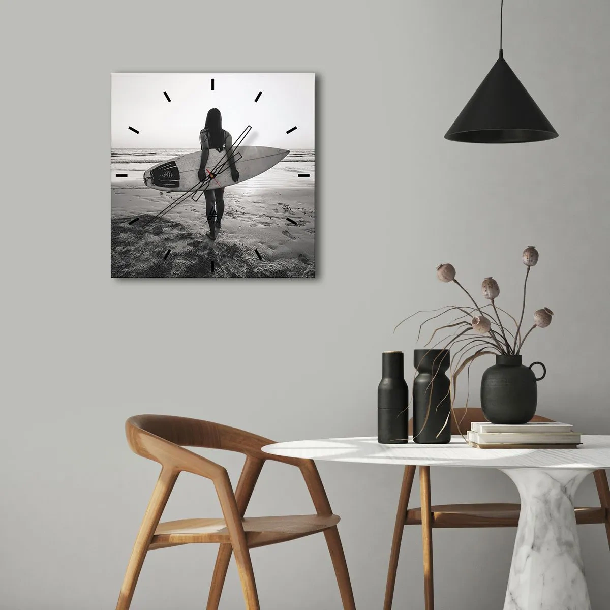 Wall clock - Clock on glass - Daughter of Sea Wave - 40x40 cm