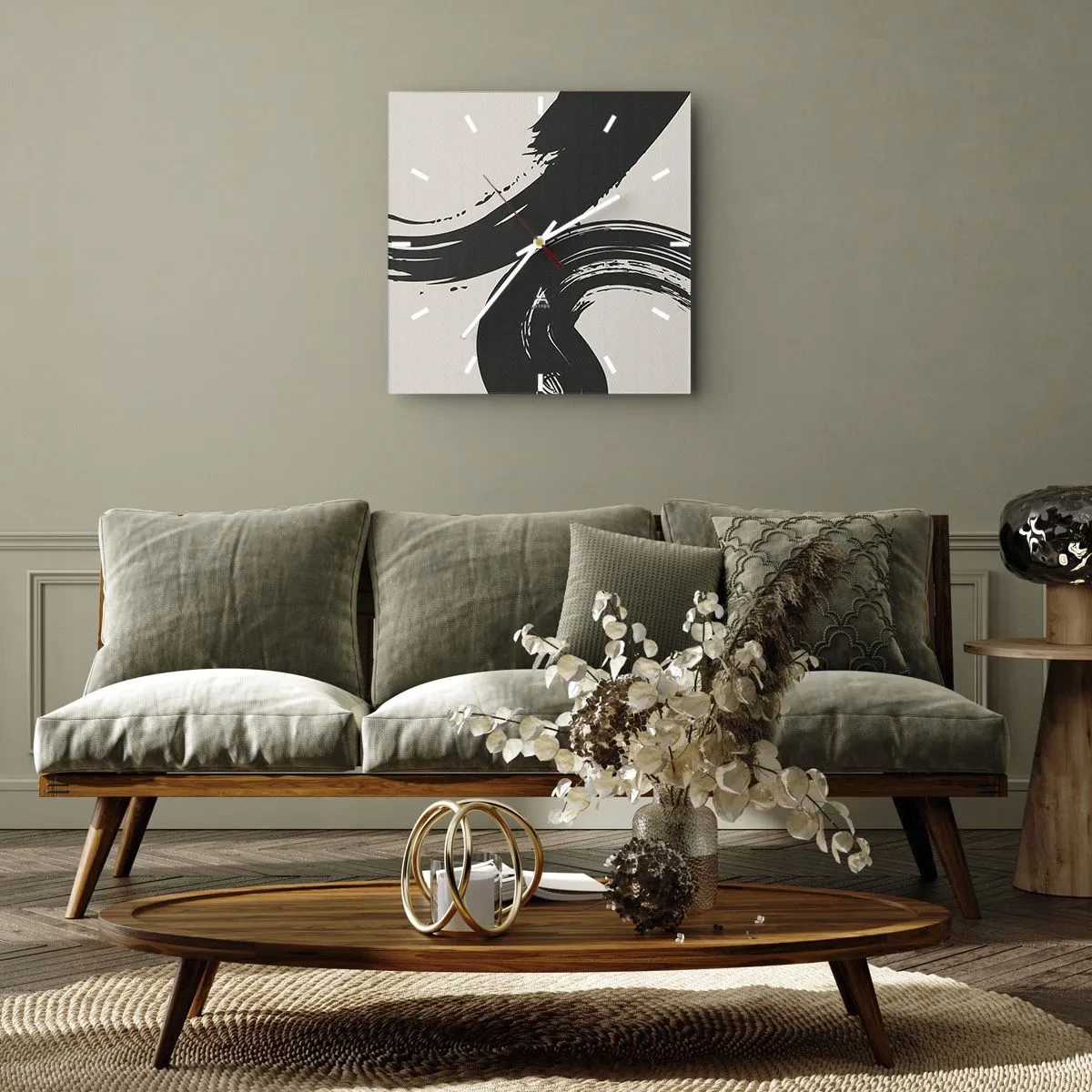 Wall clock - Clock on glass - With Big Circural Strokes - 40x40 cm