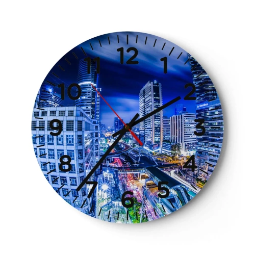 Wall clock - Clock on glass - Rhythms of a City by Night - 40x40 cm