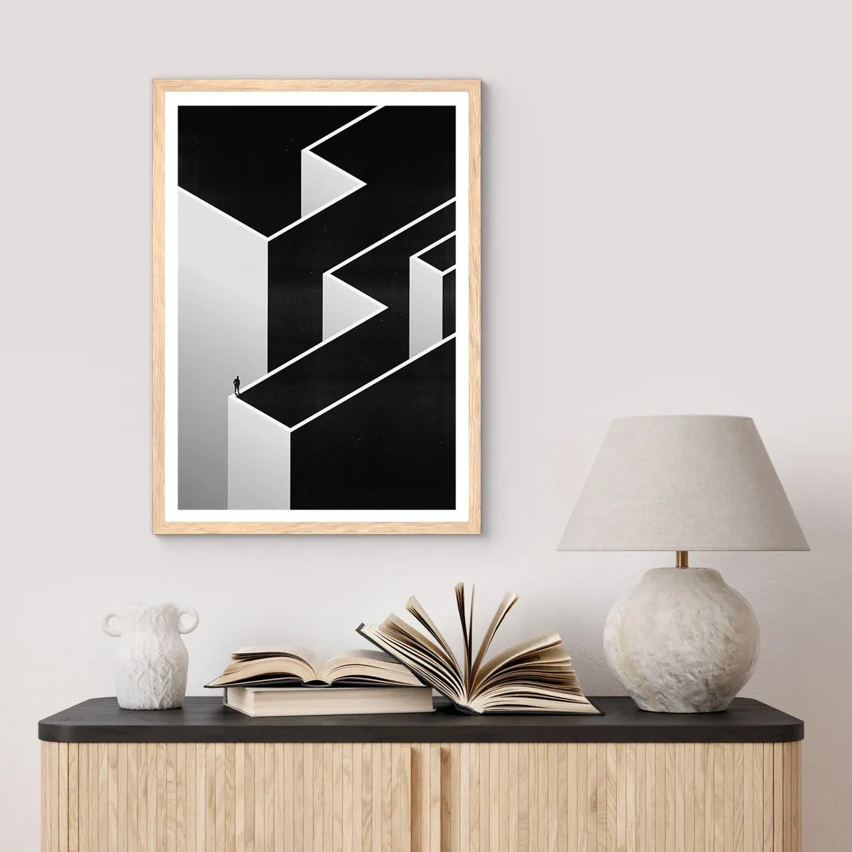 Poster in light oak frame - Solitude at the Top - 50x70 cm
