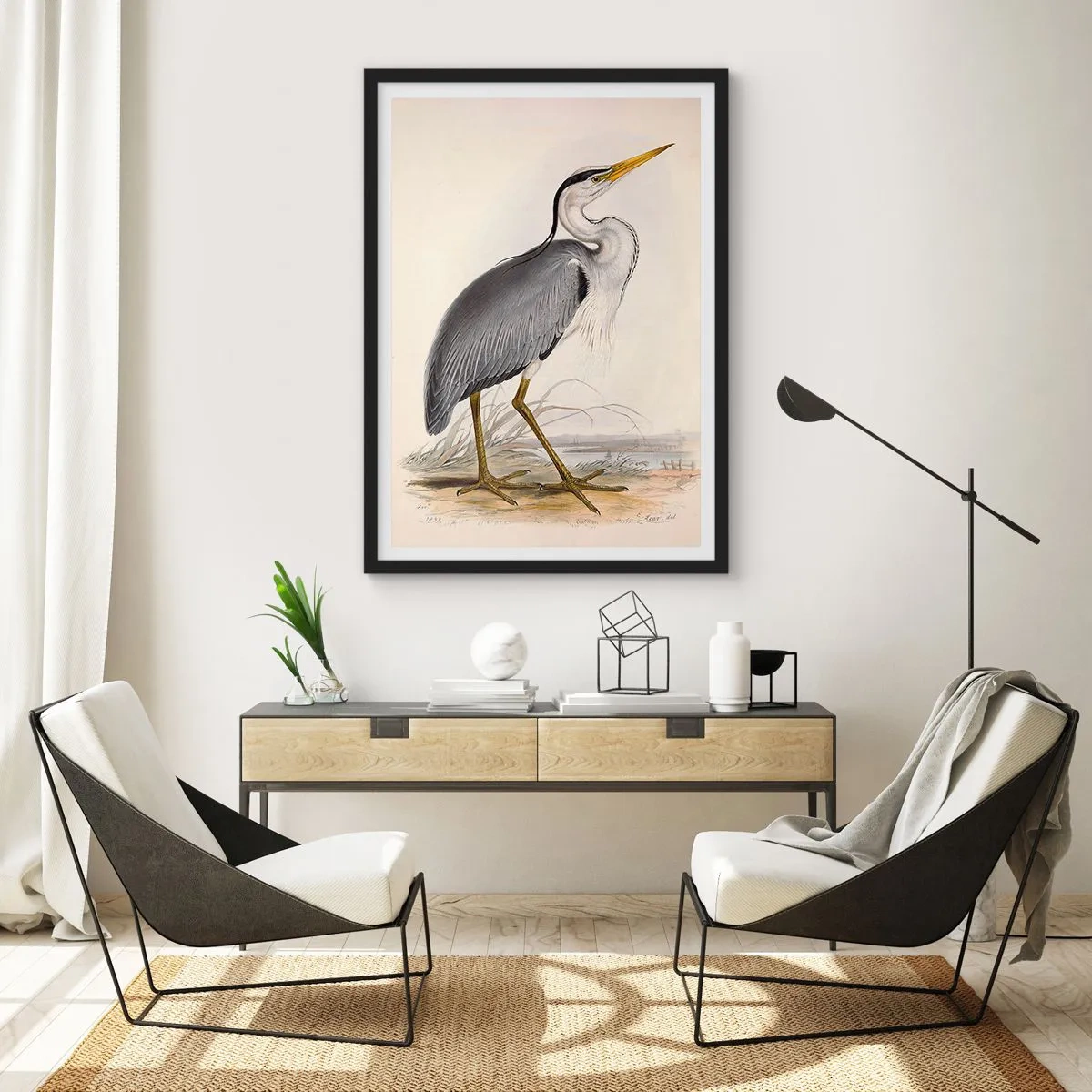 Poster in black frame - Charm of a Heron - 70x100 cm