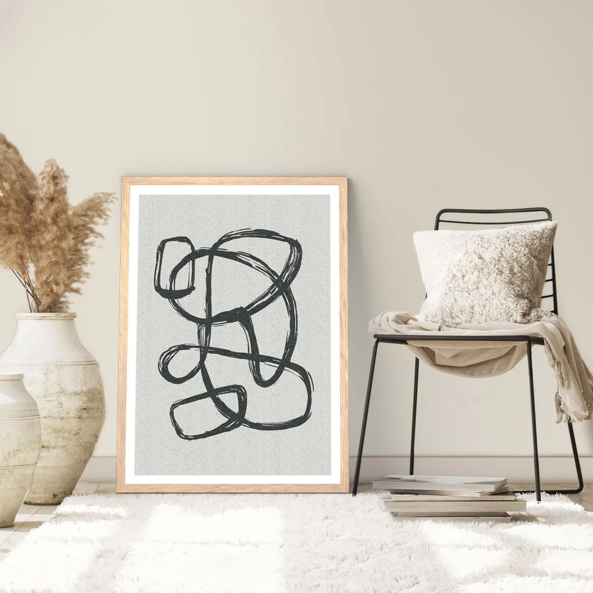 Poster in light oak frame - Abstract in Loops - 70x100 cm