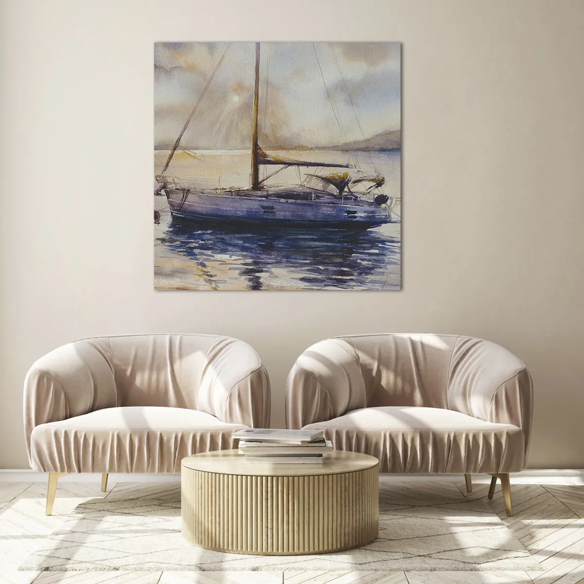 Glass picture - Evening in Harbour - 40x40 cm