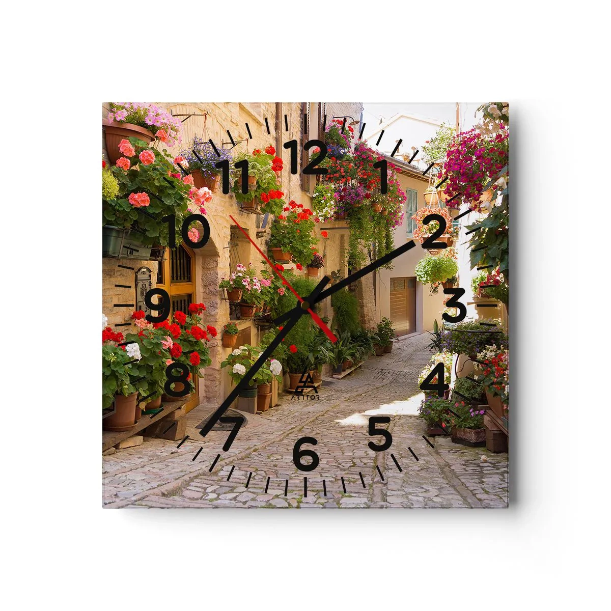 Wall clock - Clock on glass - Flood of Flowers - 40x40 cm