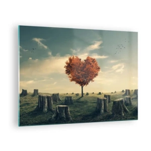 Glass picture - A heart-shaped tree surrounded by cut-down trunks in a clearing - 70x50cm - There Is Still Hope - Modern wall decoration for the living room and bedroom ARTTOR