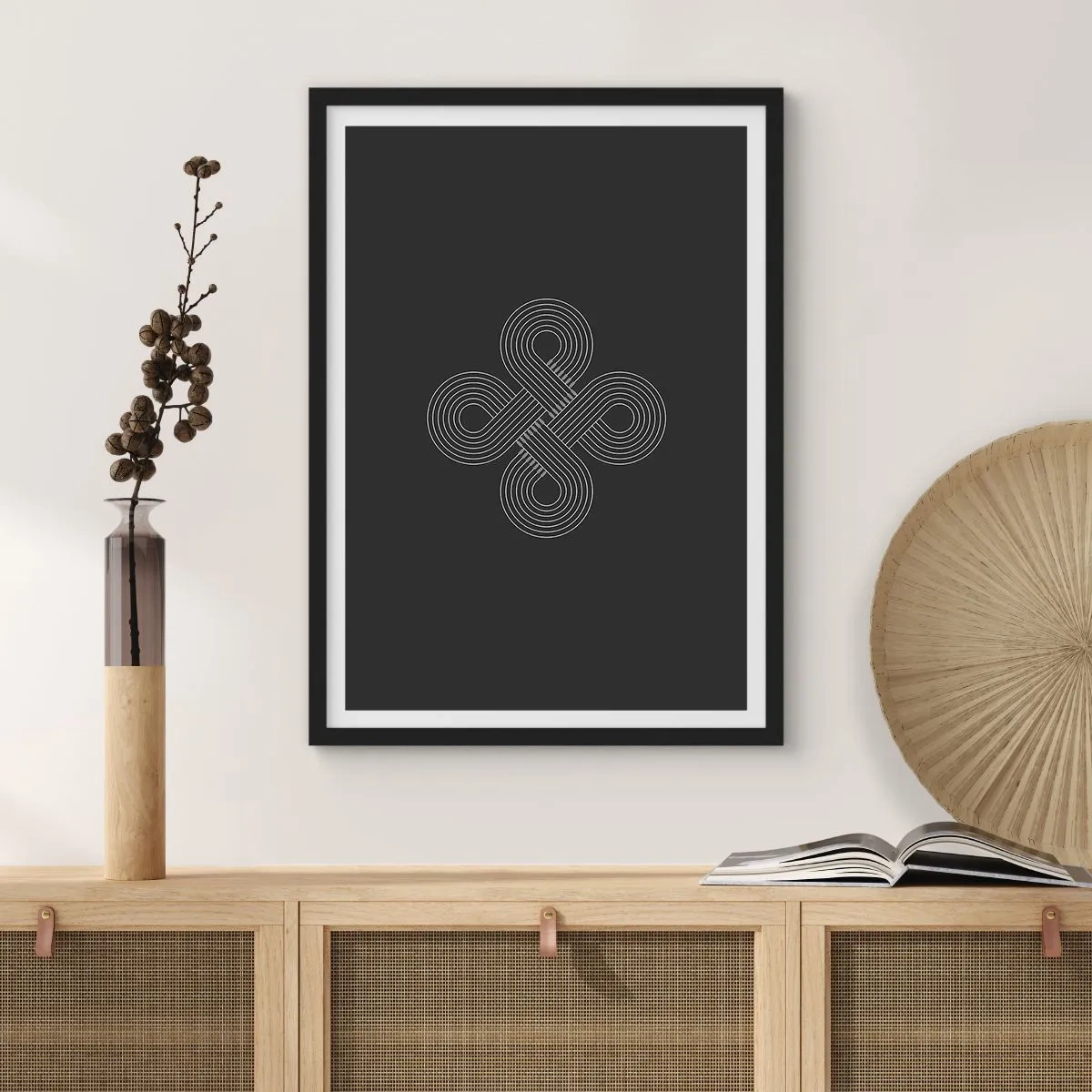 Poster in black frame - Geometric symbol on a black background - 50x70cm - In Celtic Spirit - Modern wall decoration for the living room and bedroom ARTTOR
