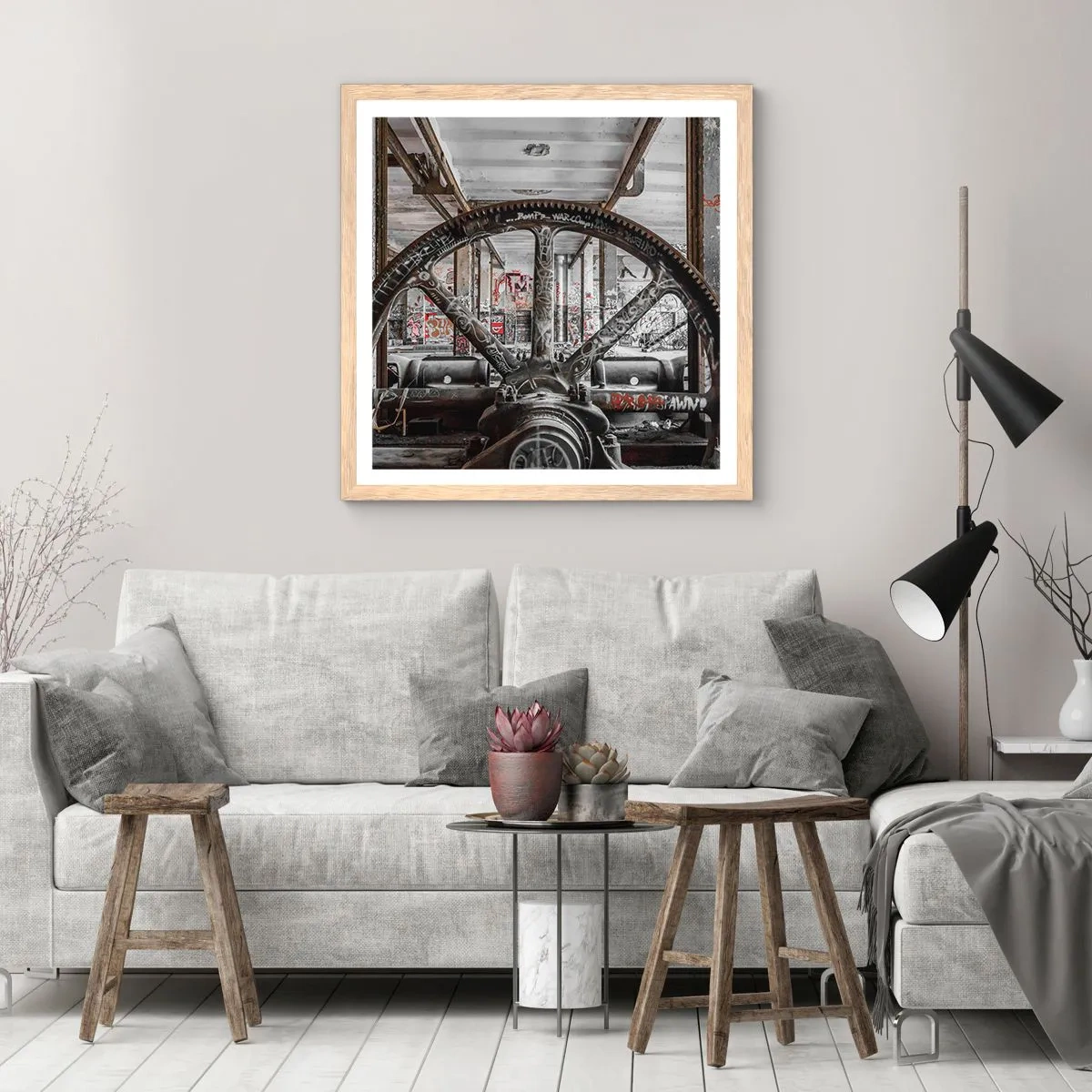 Poster in light oak frame - Secret Life of a Factory - 50x50 cm