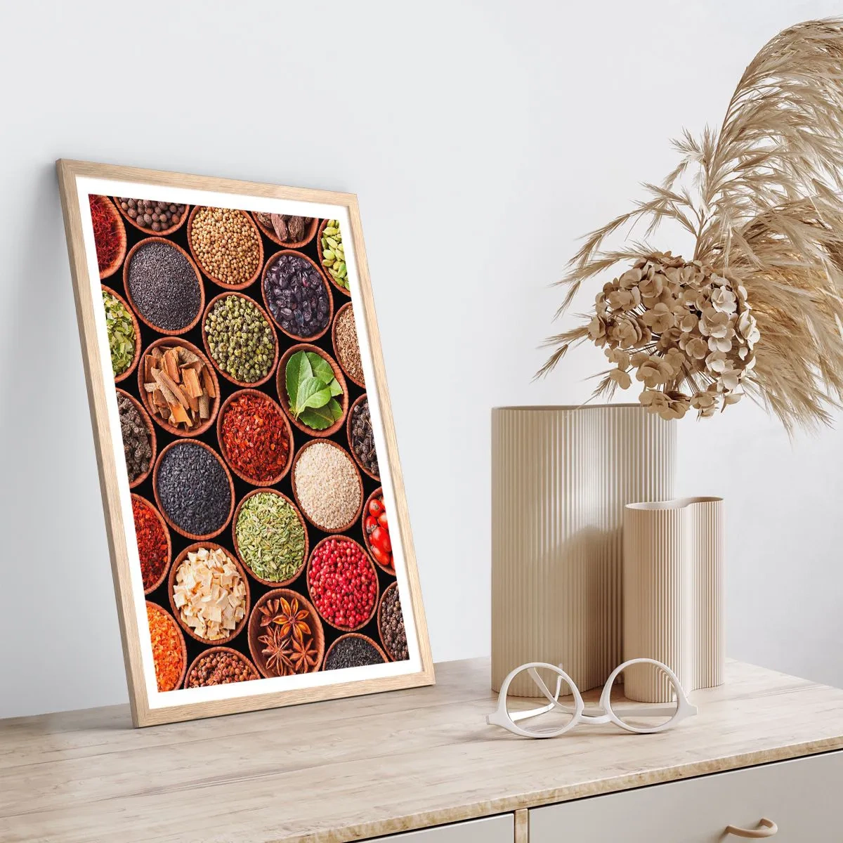 Poster in light oak frame - All Flavours of the World - 50x70 cm
