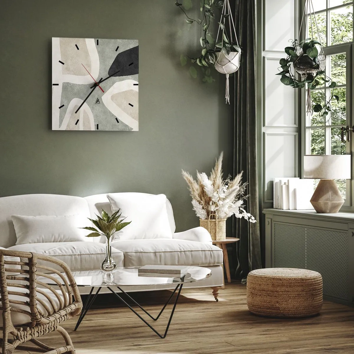 Wall clock - Clock on glass - Composition with a Black Motif - 40x40 cm