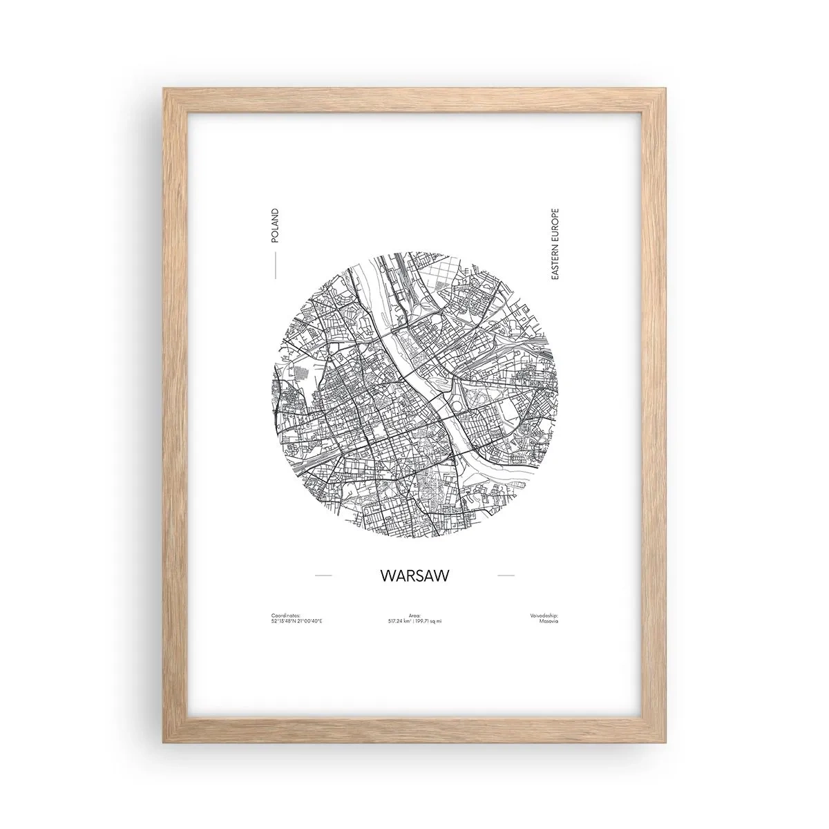 Poster in light oak frame - Anatomy of Warsaw - 30x40 cm