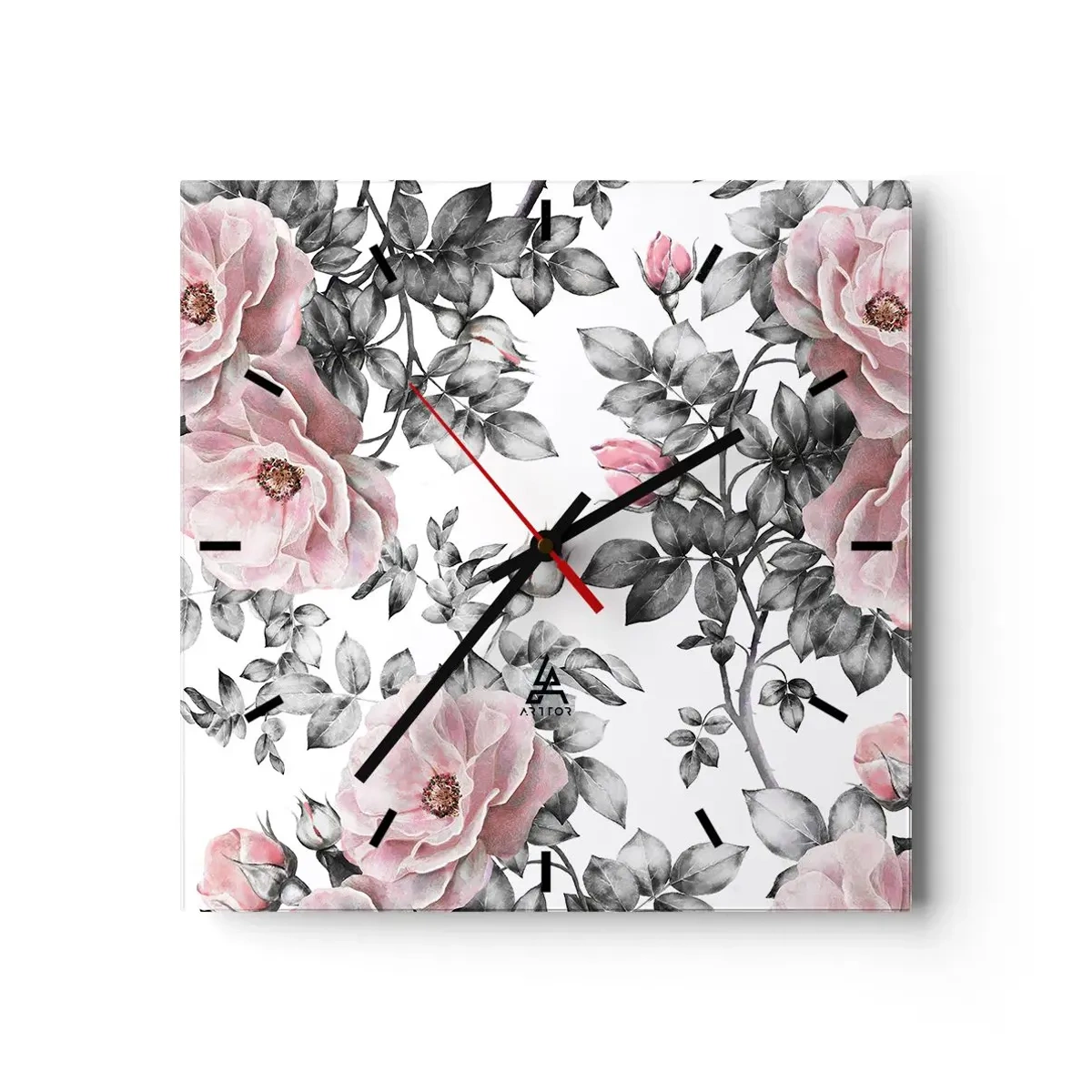 Wall clock - Clock on glass - Getting Lost in Rose Flowers - 40x40 cm