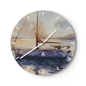 Wall clock - Clock on glass - Evening in Harbour - 40x40 cm
