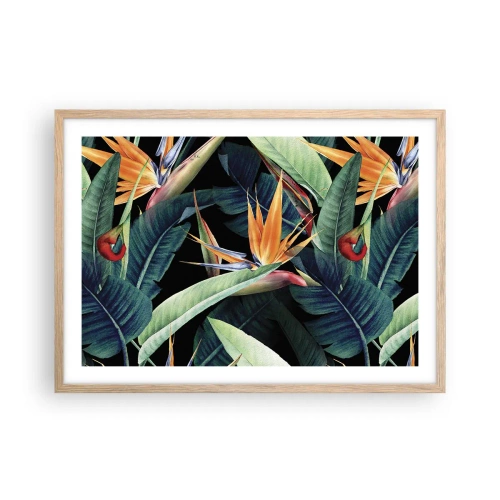 Poster in light oak frame - Flaming Flowers of the Tropics - 70x50 cm