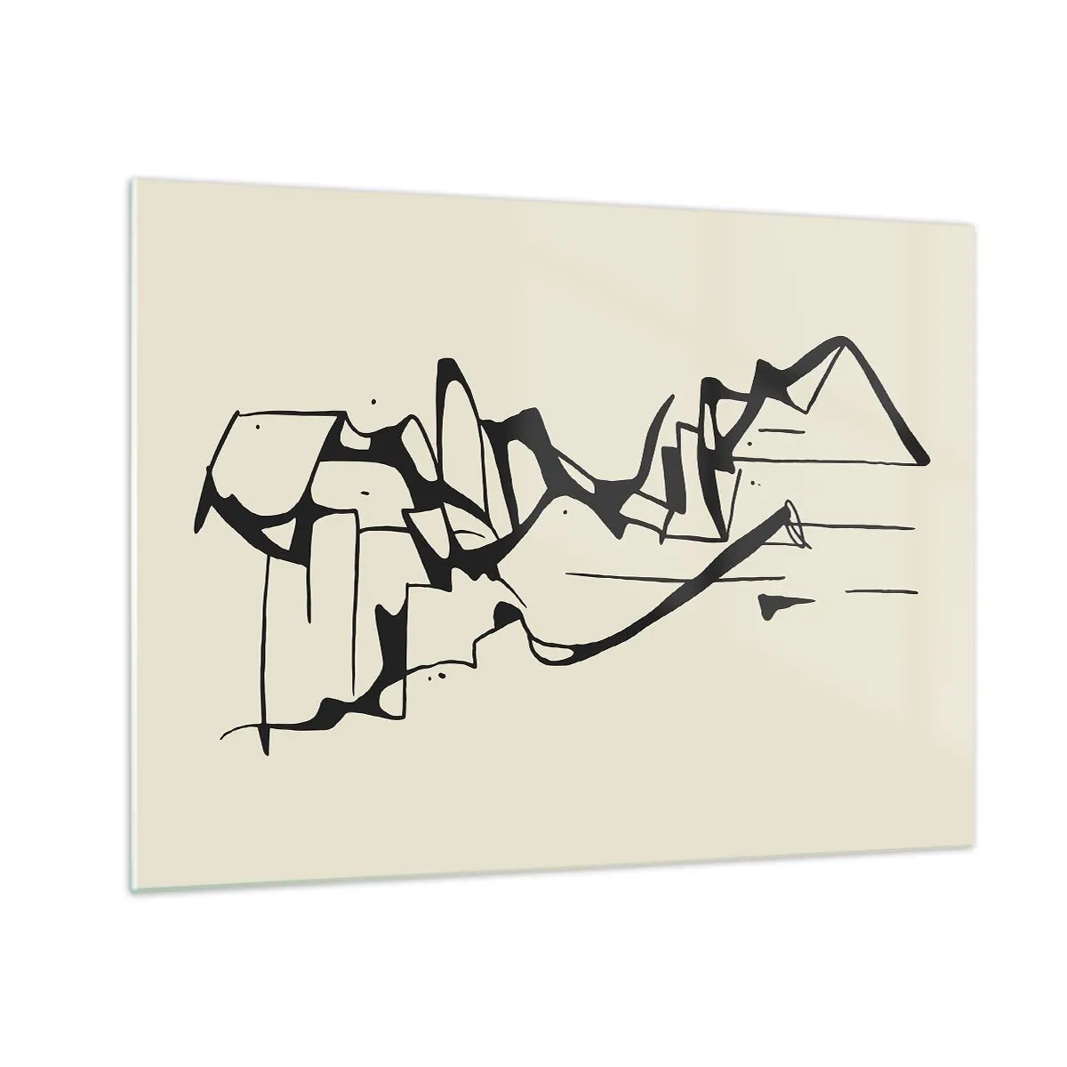 Glass picture - Abstract black and white line forming the outline of a landscape - 70x50cm - Maybe Landscape - Modern wall decoration for the living room and bedroom ARTTOR