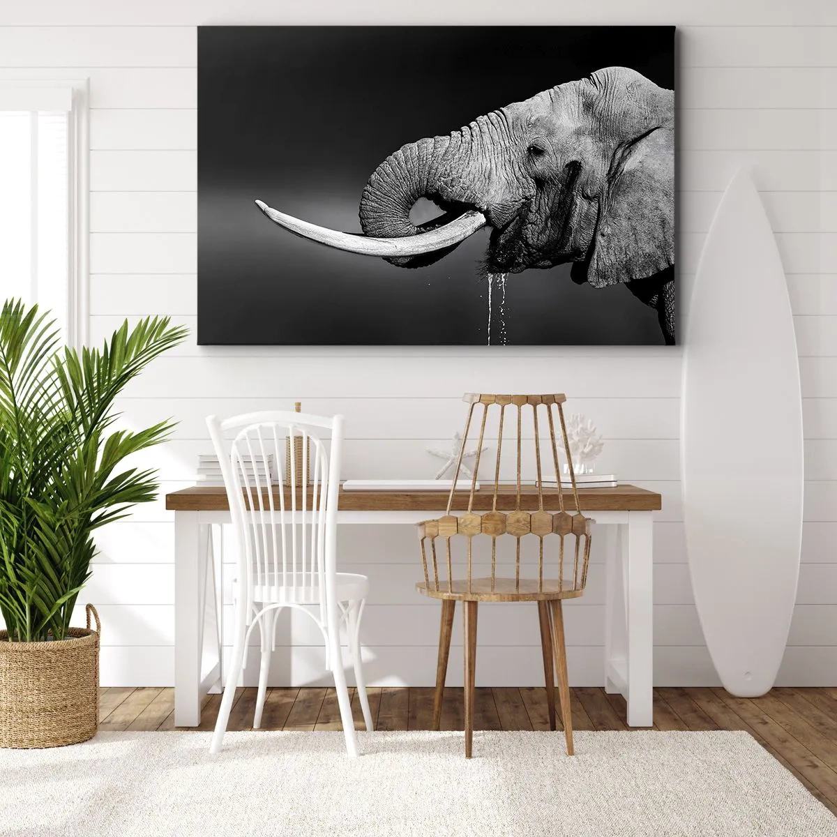 Canvas picture - Black and white portrait of an elephant in profile - 70x50cm - Yes, That's Right - Modern wall decoration for the living room and bedroom ARTTOR