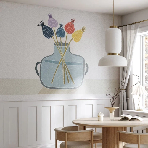 Custom Wallpaper Standard Eco - As Quiet as Poppies - Flowers, Vase, Minimalism