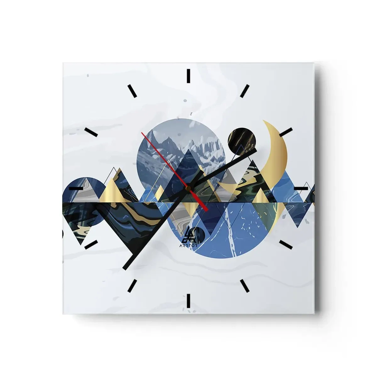 Wall clock - Clock on glass - Geometrical Landscape - 30x30 cm