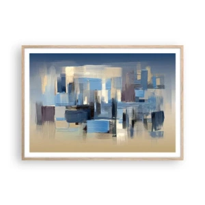Poster in light oak frame - Blue Construction - 100x70 cm