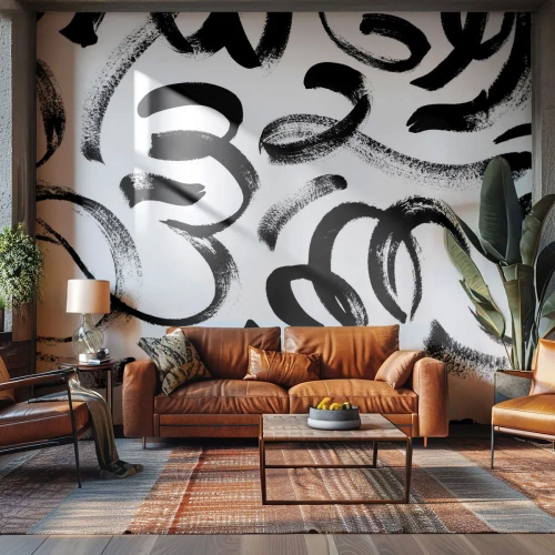 Photo Wallpaper Premium Sand - Black on White - Modern Art, Modernity, Patterns - 250x175 cm