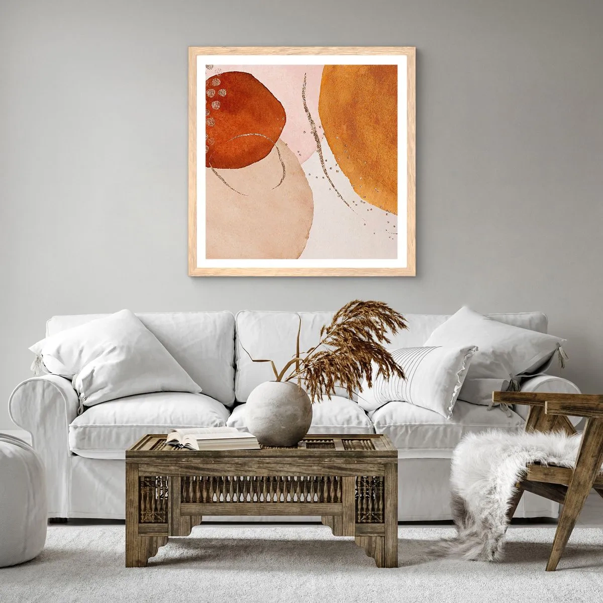 Poster in light oak frame - Roundness and Movement - 30x30 cm