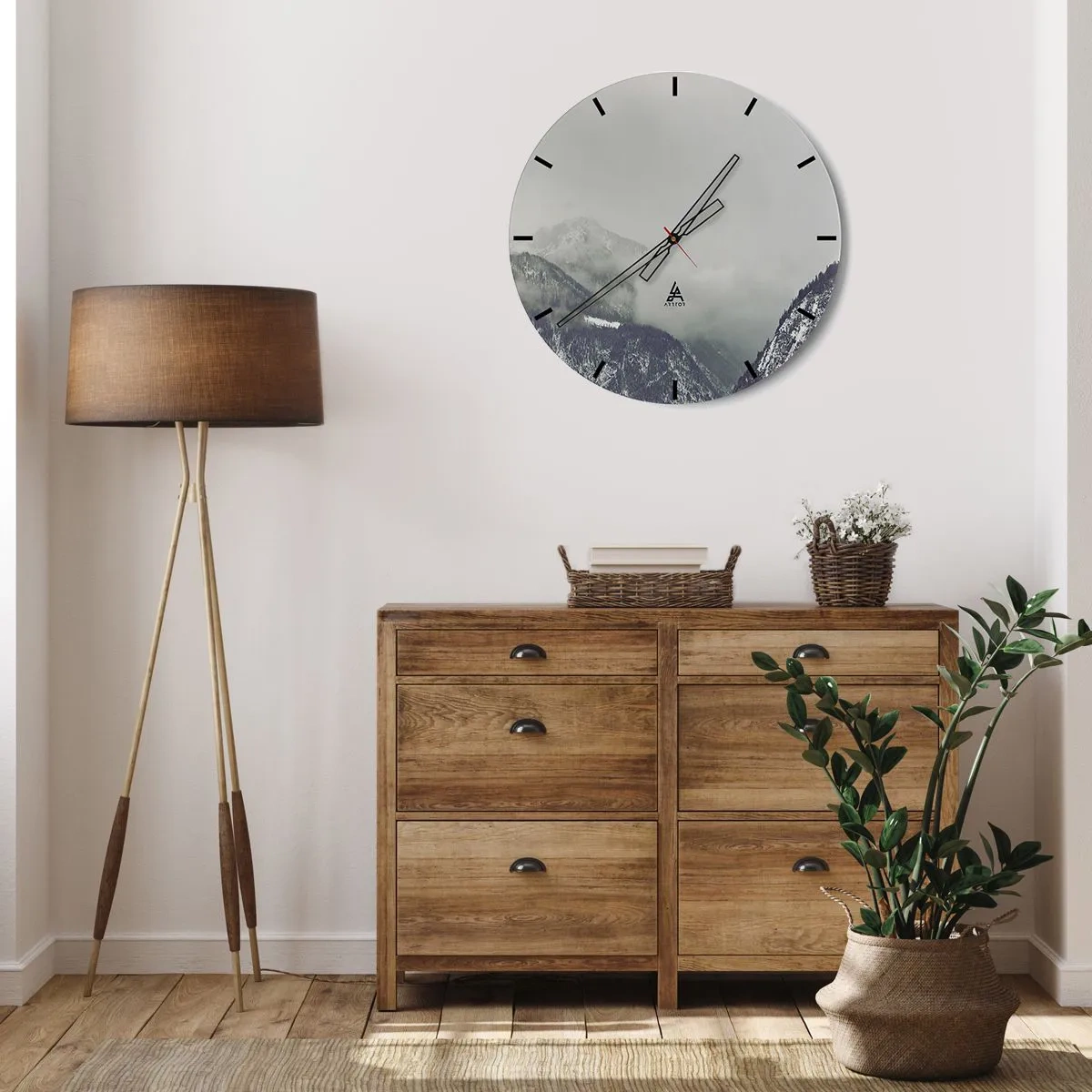 Wall clock - Clock on glass - Foggy valley - 30x30 cm