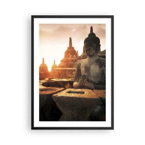 Poster in black frame - Buddha statue with temples in the background at sunset - 50x70cm - Weather of Great Wisdom - Modern wall decoration for the living room and bedroom ARTTOR