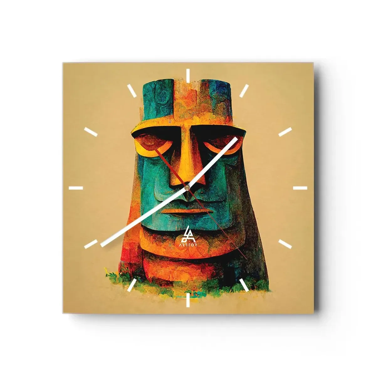 Wall clock - Clock on glass - Statuesque but Friendly - 30x30 cm