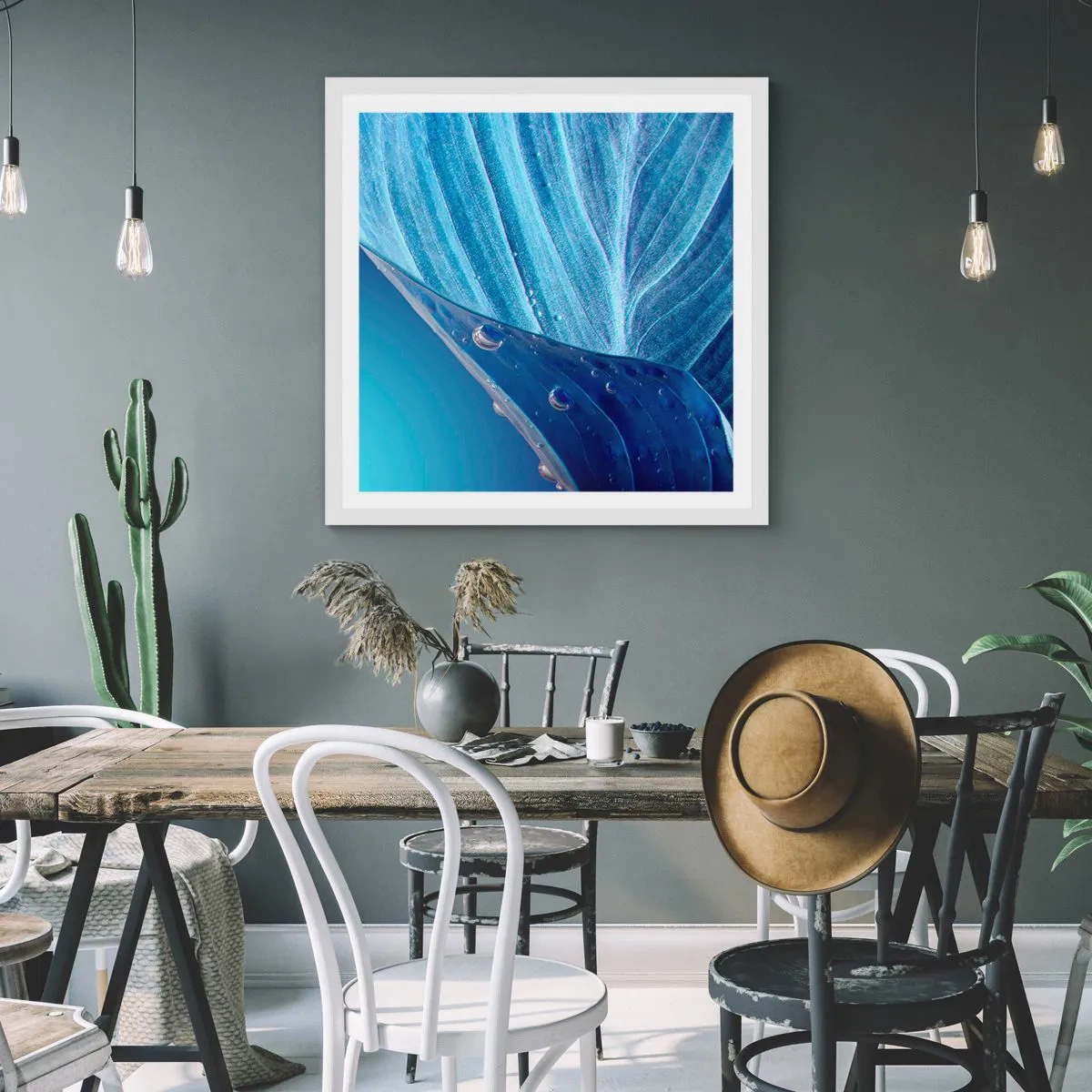 Poster in white frmae - Hidden Drops of Blue - 60x60 cm