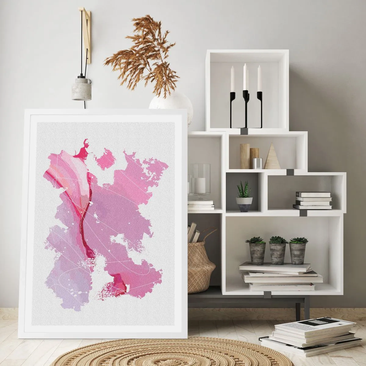 Poster in white frmae - Map of a Pink World - 70x100 cm