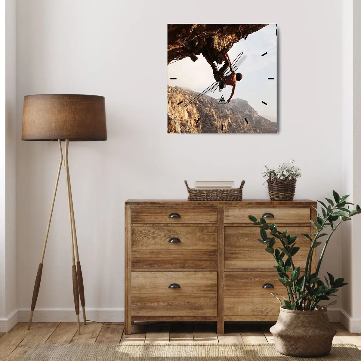 Wall clock - Clock on glass - The Whole World on a Sharp Cliff - 40x40 cm