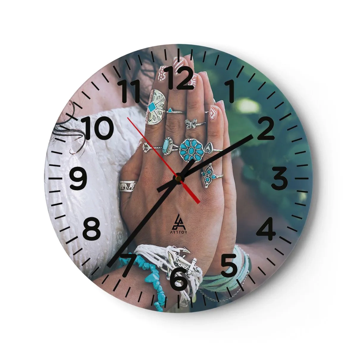 Wall clock - Clock on glass - Welcome to the Centre of Wellbeing - 40x40 cm