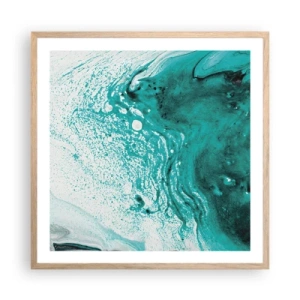 Poster in light oak frame - Dissolving in White and Turquoise - 60x60 cm