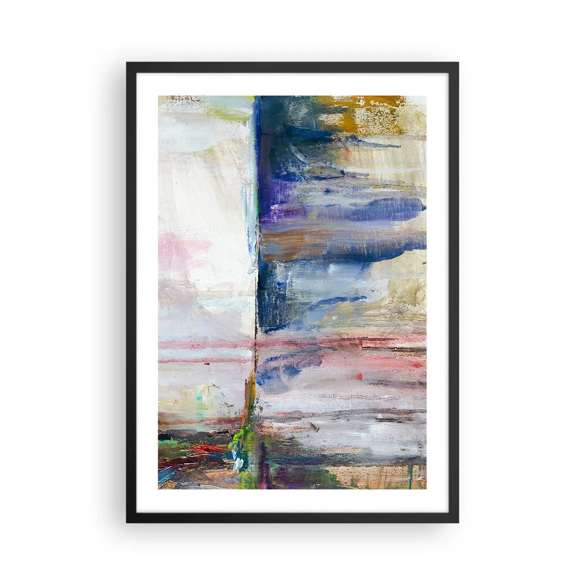 Poster in black frame - An abstract composition in shades of blue, beige and pink. - 50x70cm - Colourful Impressions an Associations - Modern wall decoration for the living room and bedroom ARTTOR