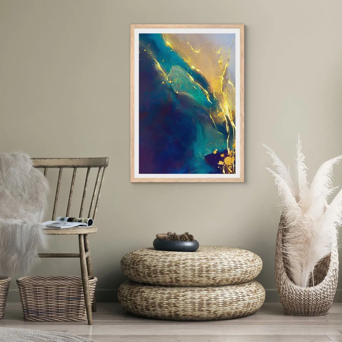 Poster in light oak frame - Golden Flood - 70x100 cm