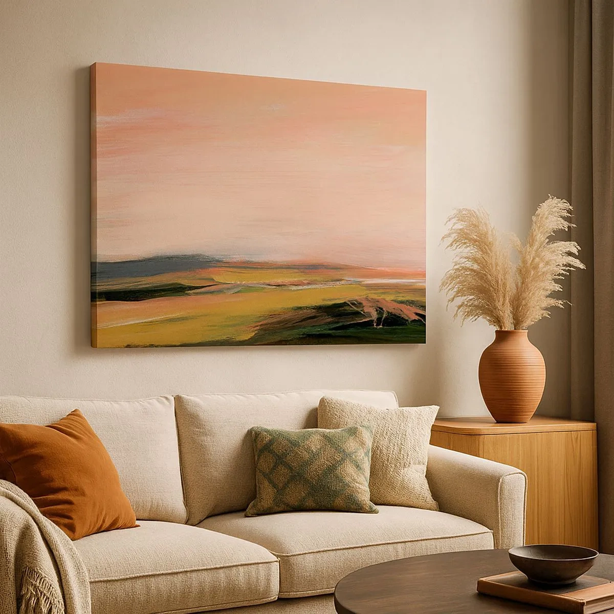 Canvas picture - A landscape in shades of pink and gold - 70x50cm - In Pink Tones - Modern wall decoration for the living room and bedroom ARTTOR