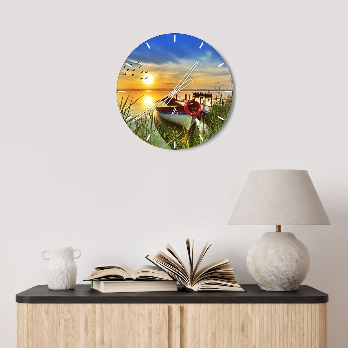 Wall clock - Clock on glass - Cormorants Are Flying Away - 40x40 cm