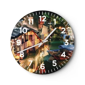 Wall clock - Clock on glass - Evening on a Chinese Street - 40x40 cm