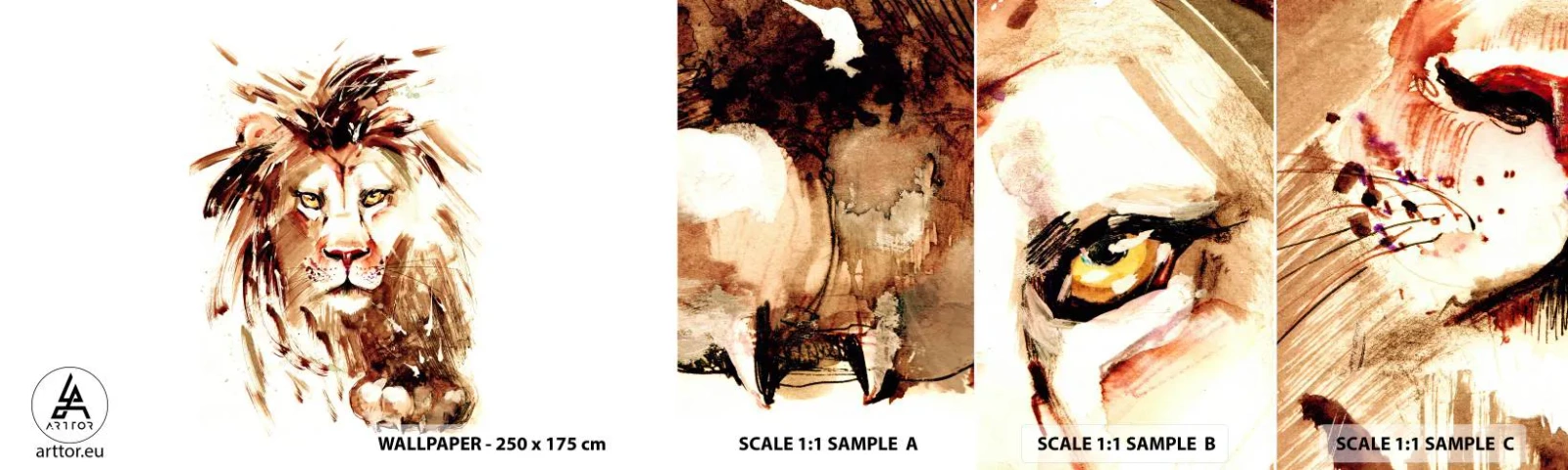 Photo Wallpaper Sample Self-Adhesive Deluxe Sticker - Strength and Dignity - Animals, Lion, Abstraction - 100x30 cm