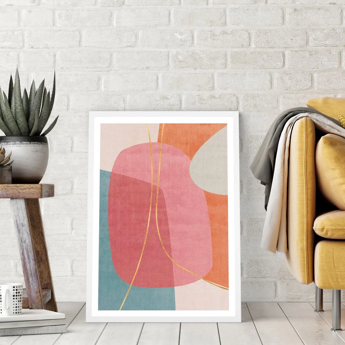 Poster in white frmae - Pastel Composition with a Golden Note - 40x50 cm