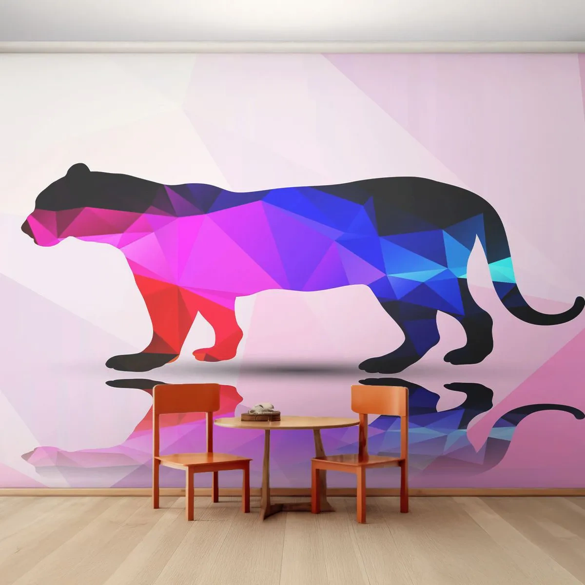 Photo Wallpaper Premium Canvas - Diamond Panther - Animals, Panther, Geometric Figure - 200x140 cm