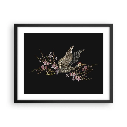 Poster in black frame - Exotic, Embroidered Bird - 50x40 cm