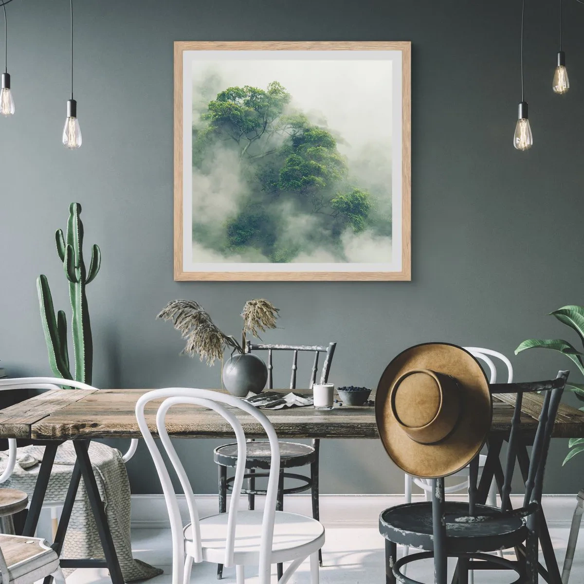 Poster in light oak frame - Wrapped In Fog - 60x60 cm