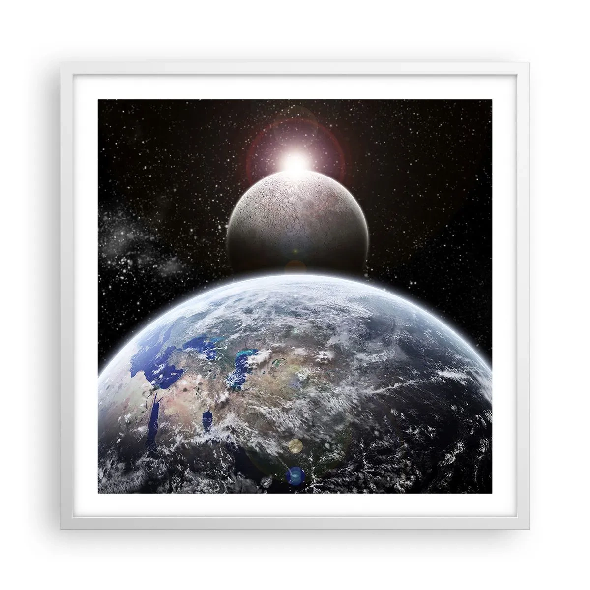 Poster in white frmae - Space Landscape - Sunrise - 60x60 cm