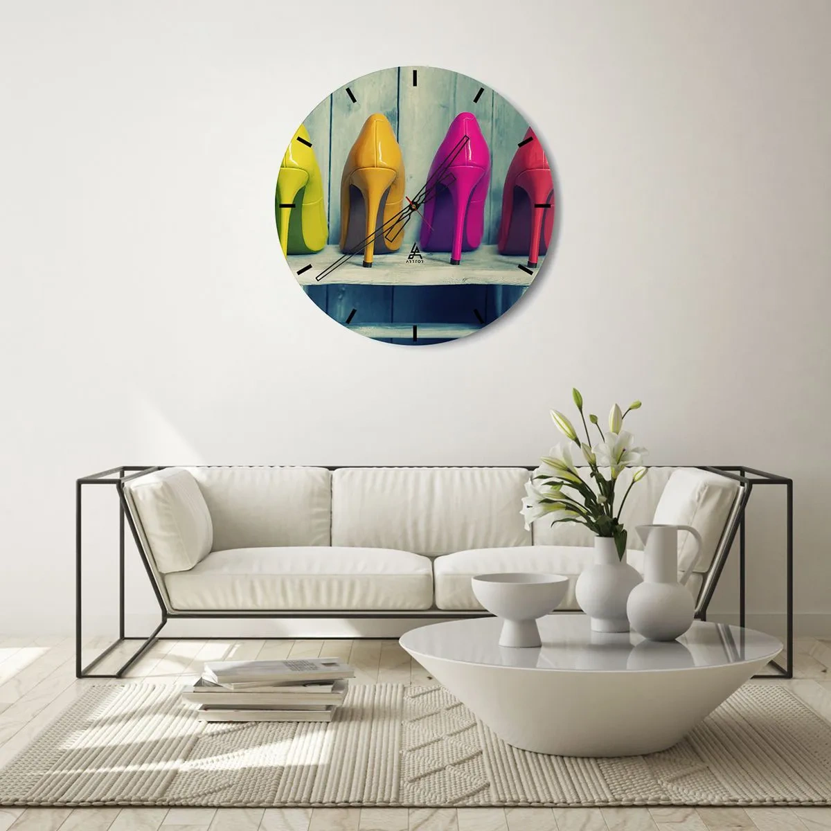 Wall clock - Clock on glass - Walk on a Rainbow - 30x30 cm