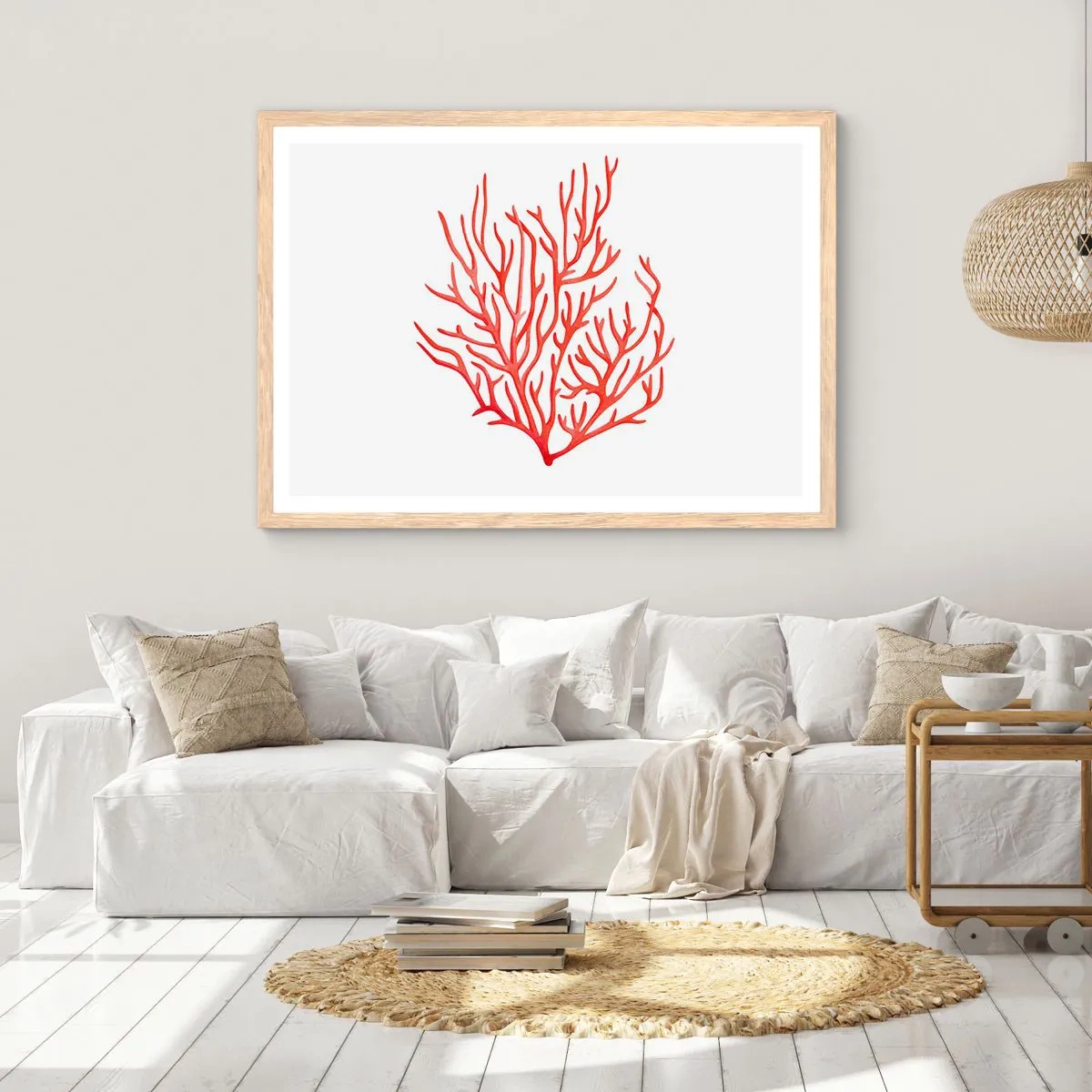 Poster in light oak frame - Coral Filigree - 50x40 cm