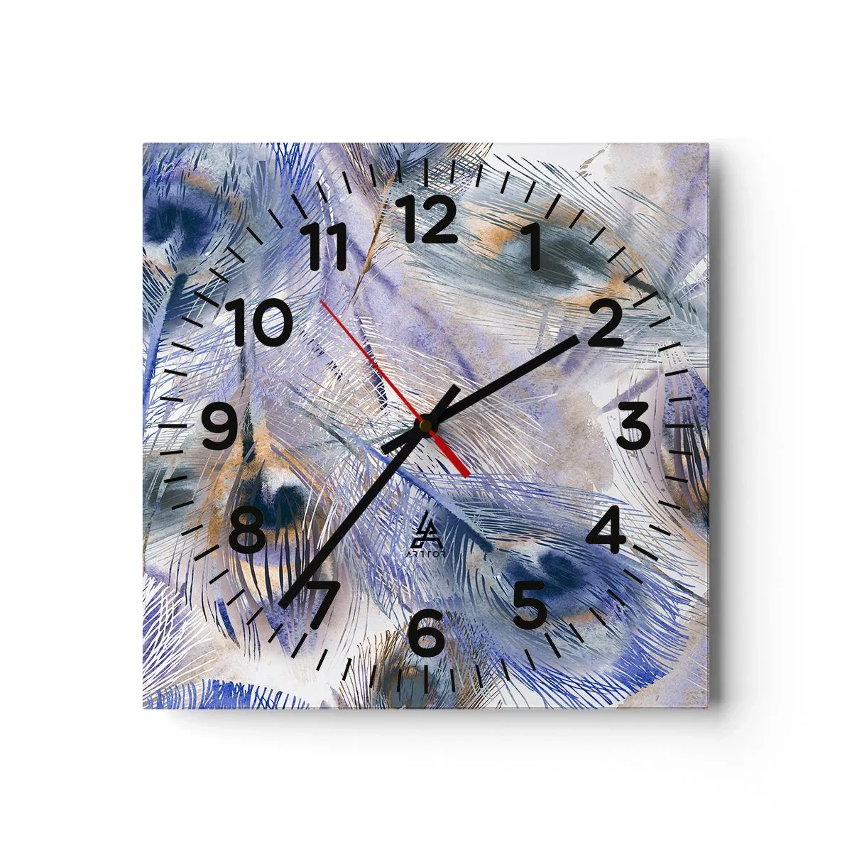 Wall clock - Clock on glass - Peacock's Feather Composition - 30x30 cm