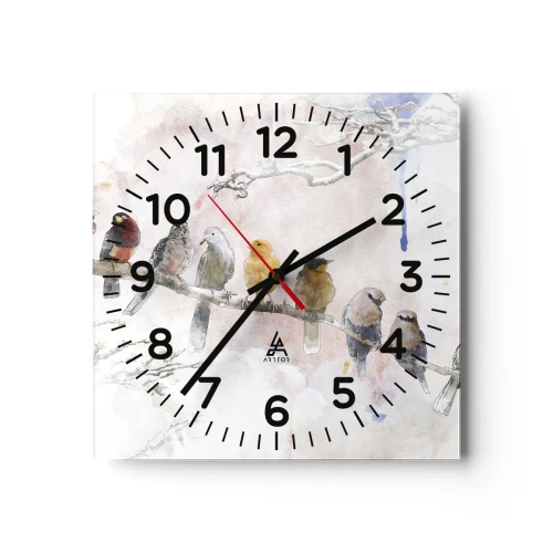 Wall clock - Clock on glass - Winged Encounter - 40x40 cm