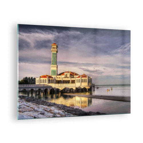 Glass picture - Mosque on the water in a picturesque light - 70x50cm - Temple of Nature - Modern wall decoration for the living room and bedroom ARTTOR